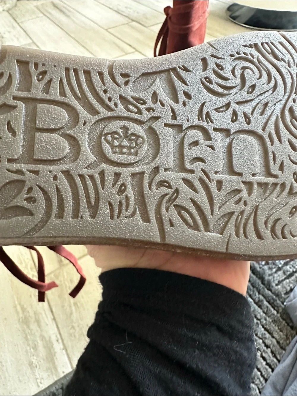 Born Burgundy Suede Wedge Ankle Boots with Wrap Tie